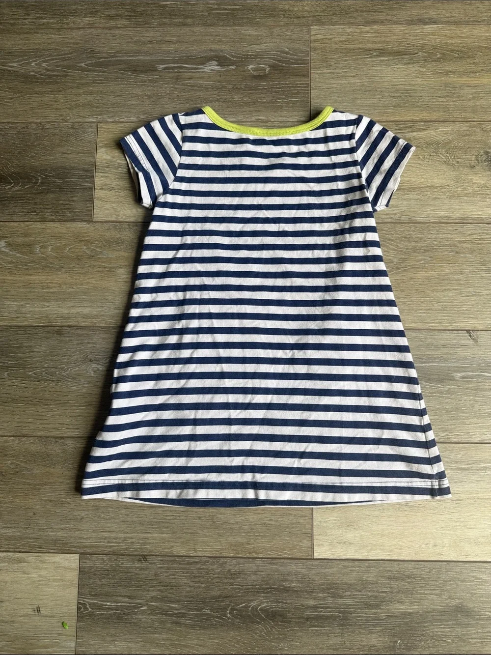 Kelly's Kids Navy & White Striped Dress with Red Apple Appliqués